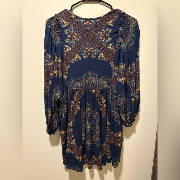 Free People Blue and Yellow Patterned Long Sleeve Dress - Picture 2 of 6